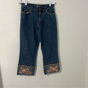 DFX Women’s Cropped Jeans with Embroidered & Beaded Hem/Pockets Casual Vacation